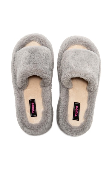  Lili Peluş Kadın Topuklu Ev Terliği Gri 36/40