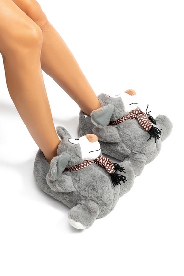  Yeye Kadın Hayvanlı Panduf Gri 36/41