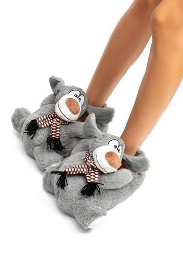  Yeye Kadın Hayvanlı Panduf Gri 36/41