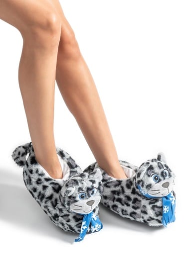  Miyav Kadın Hayvanlı Panduf Gri 36/41