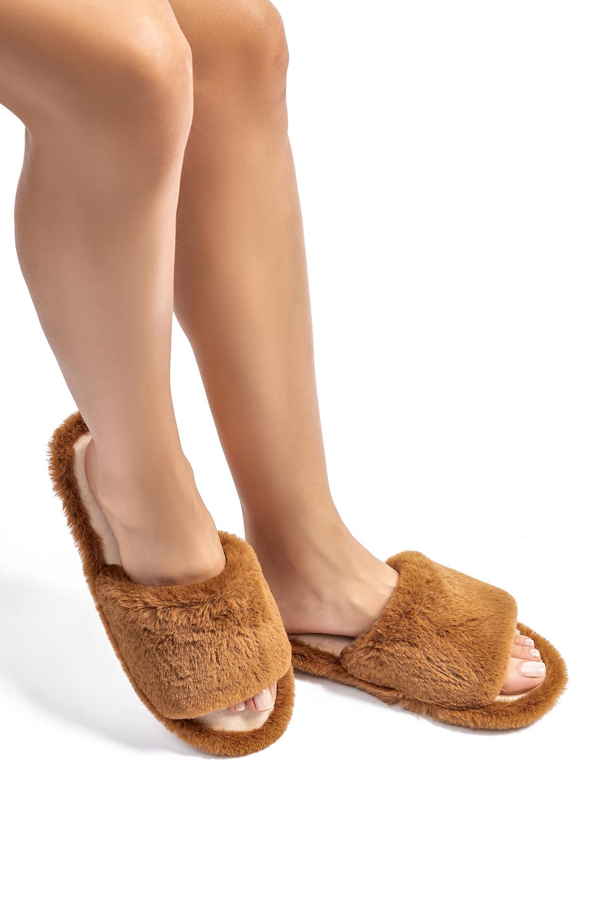  Lisa Peluş Kadın Ev Terliği Kahverengi 36/41