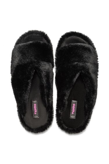  Moli Peluş Kadın Ev Terliği Siyah 36/41