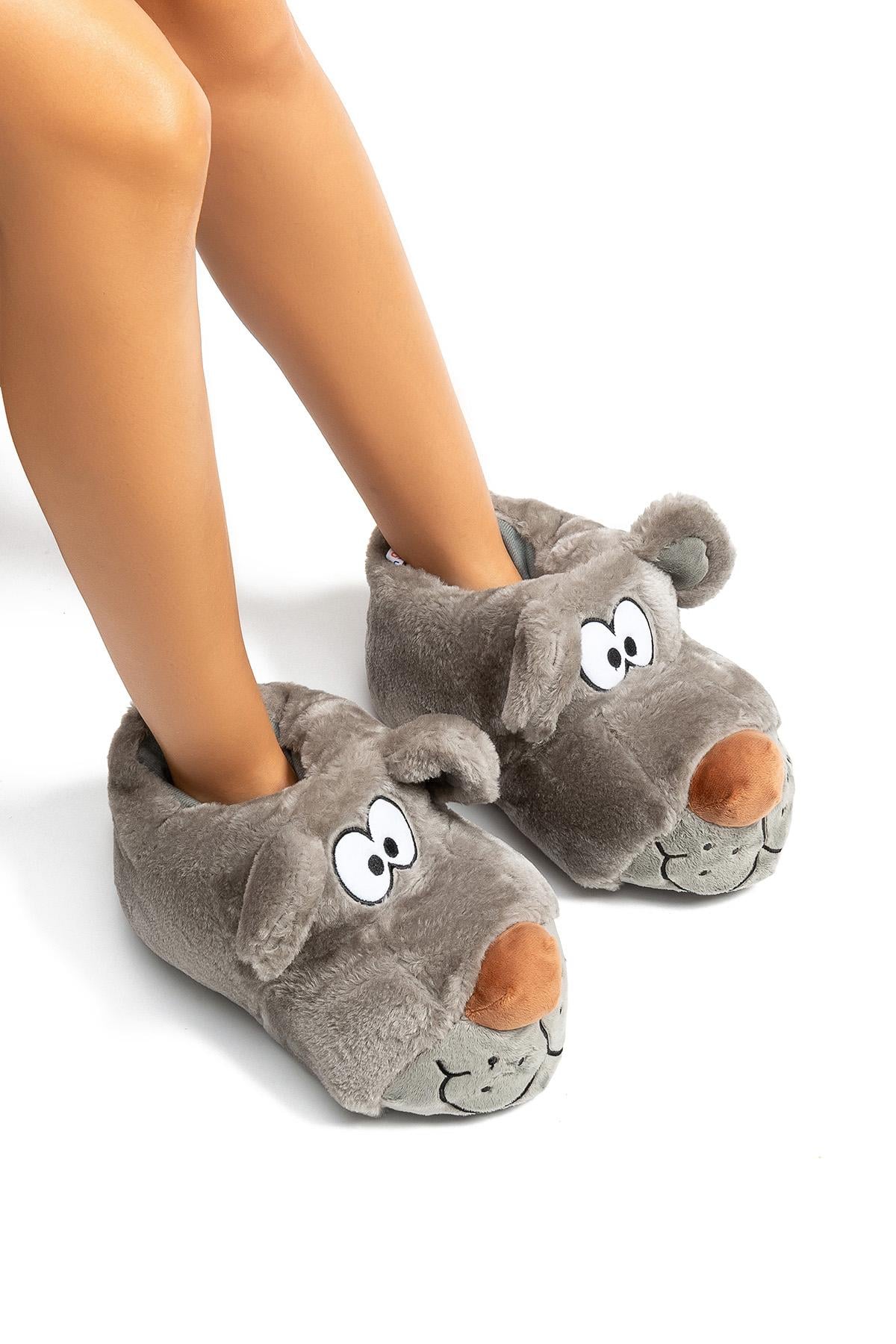  Fibert Kadın,Garson Boy Hayvanlı Panduf Gri 36/41