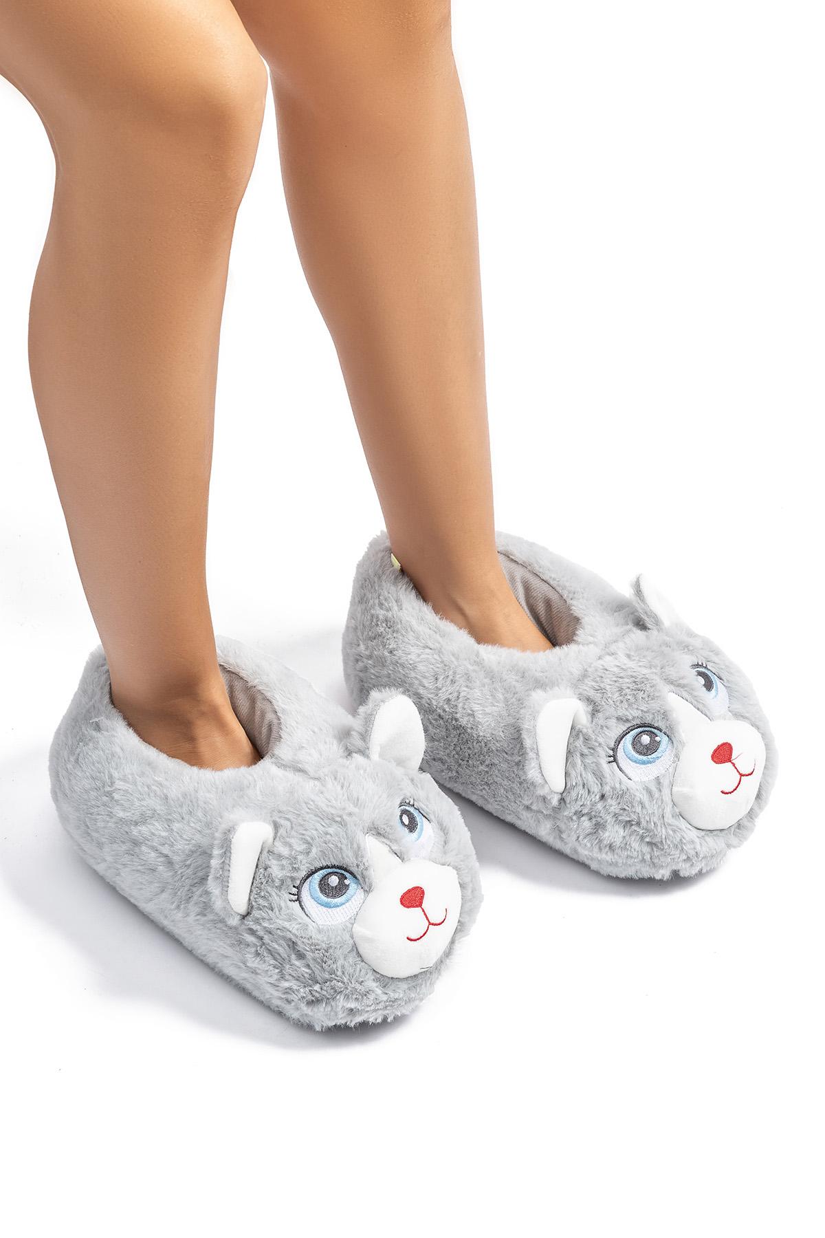  Kontes Kadın Hayvanlı Panduf Gri 36/41