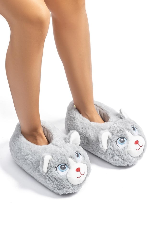  Kontes Kadın Hayvanlı Panduf Gri 36/41