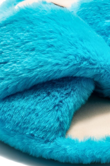  Çapraz Peluş Kadın Ev Terliği Mavi 36/41