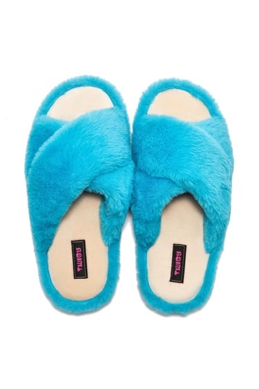  Çapraz Peluş Kadın Ev Terliği Mavi 36/41
