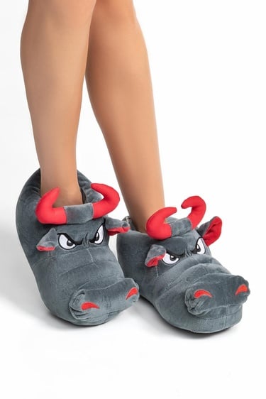  Boğa Kadın,Garson Boy Hayvanlı Panduf Gri 36/41