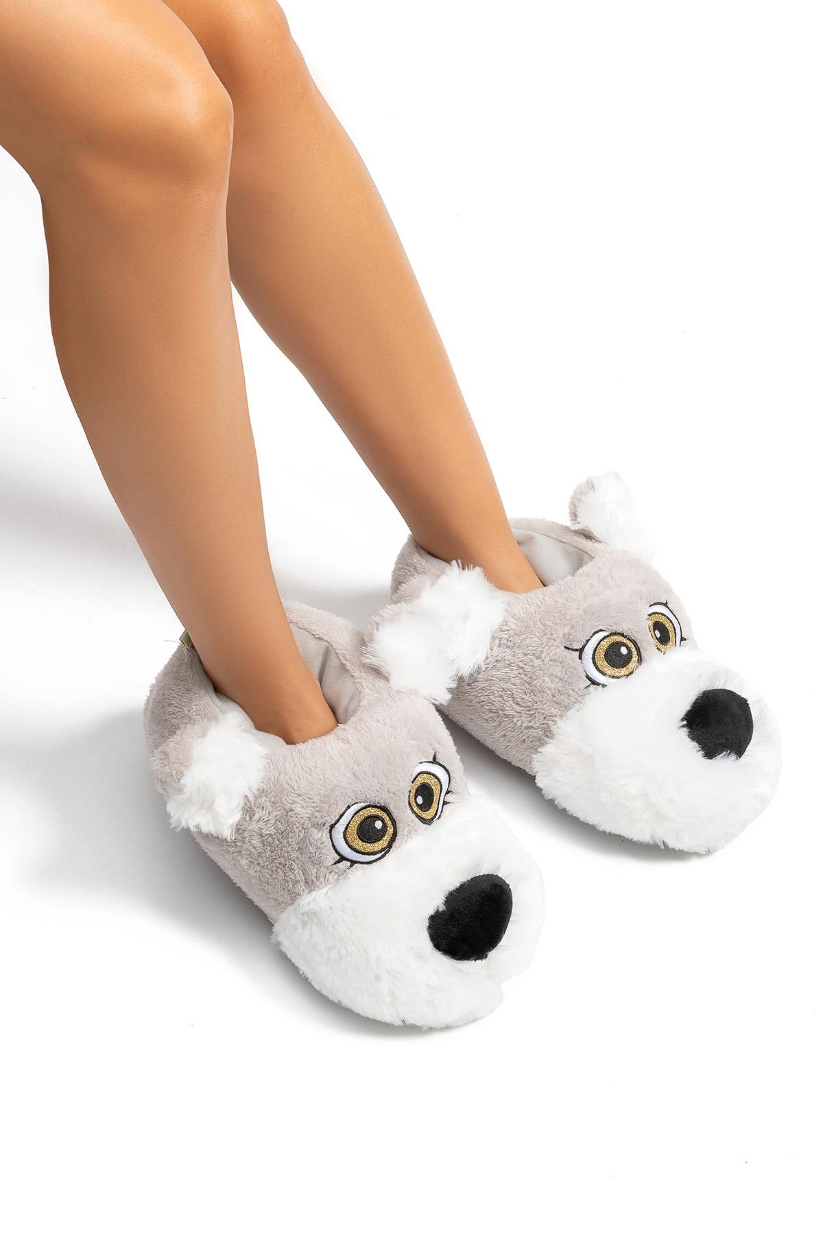  Lulu Kadın, Garson Boy Hayvanlı Panduf Gri 36/41