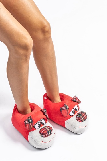  Badi Kadın,Garson Boy Hayvanlı Panduf Kırmızı 36/41