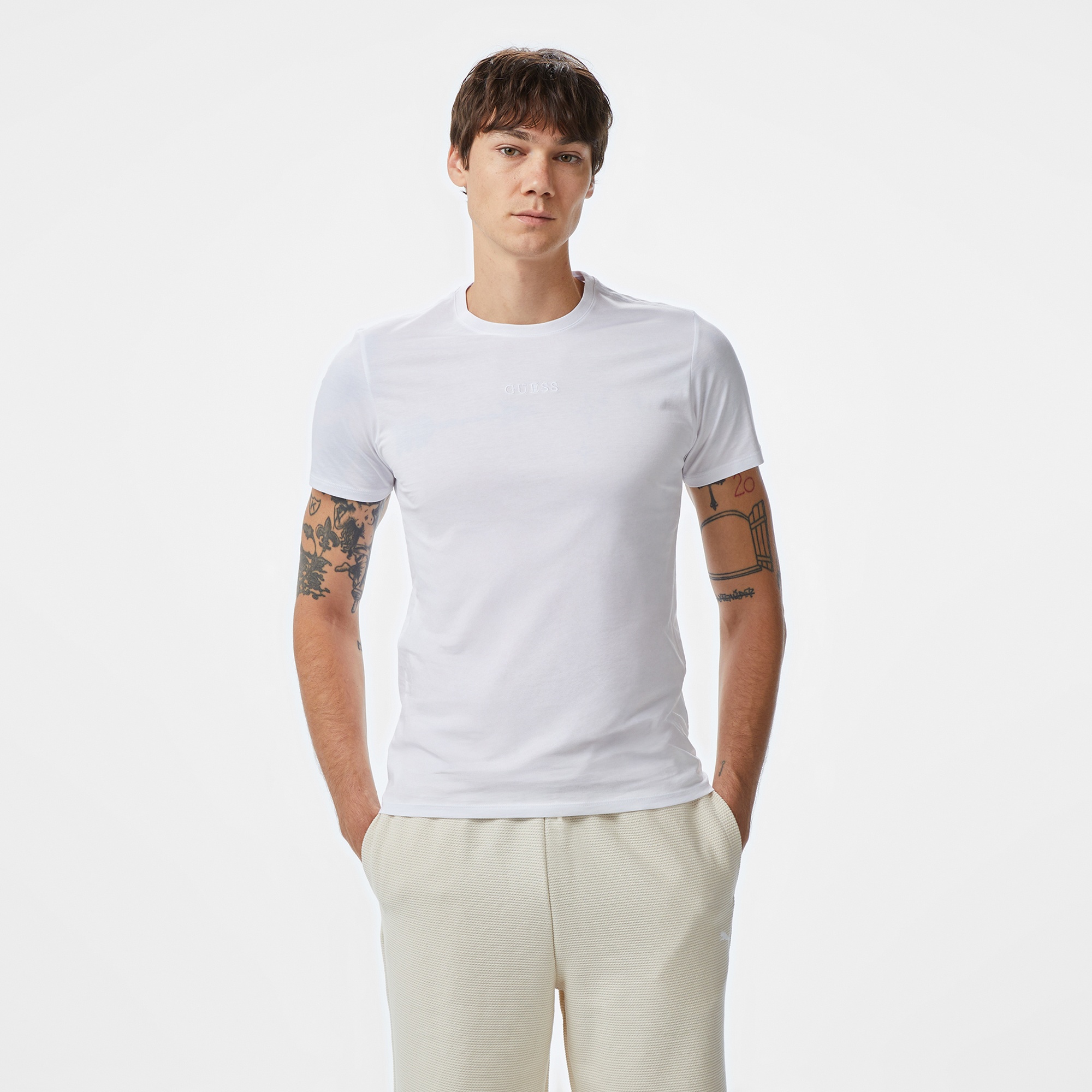 Guess Classic Erkek Beyaz T-Shirt