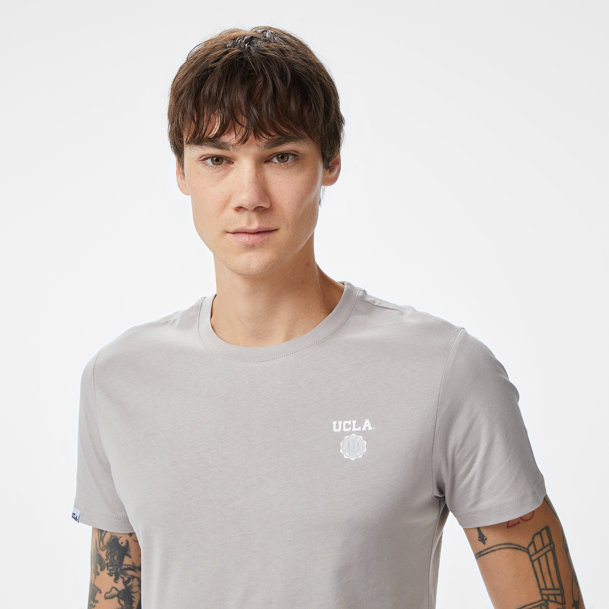 Ucla Bass Erkek Gri Bisiklet Yaka T-Shirt