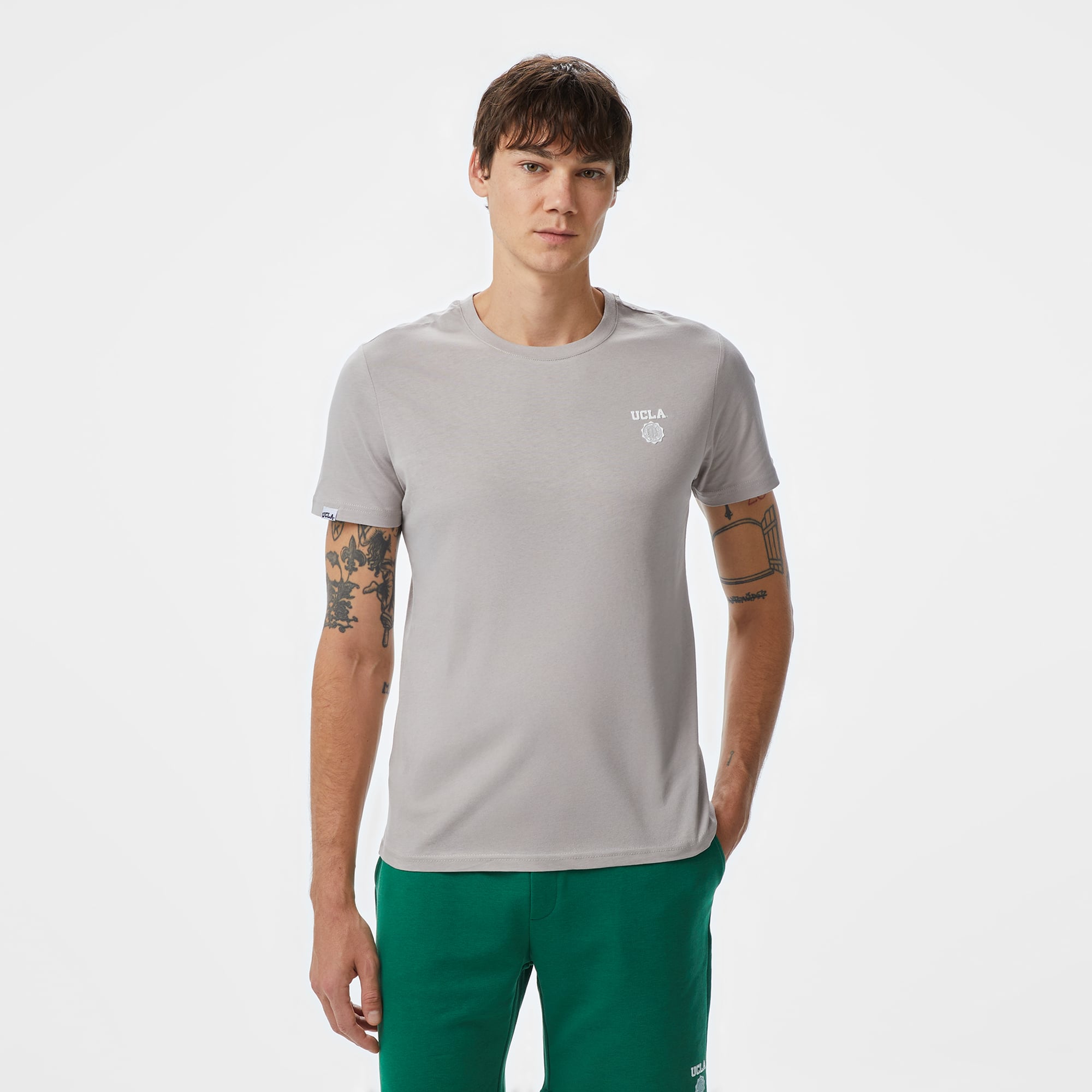  Ucla Bass Erkek Gri Bisiklet Yaka T-Shirt