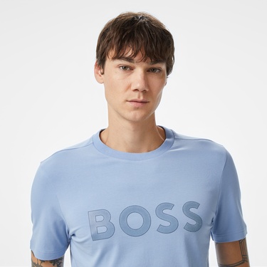  Boss Logo Erkek Mavi T-Shirt