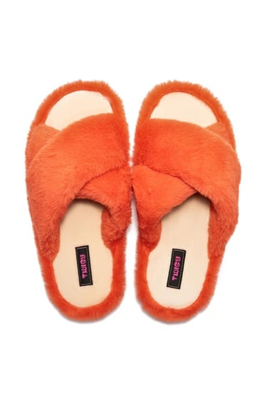  Çapraz Peluş Kadın Ev Terliği Turuncu 36/41
