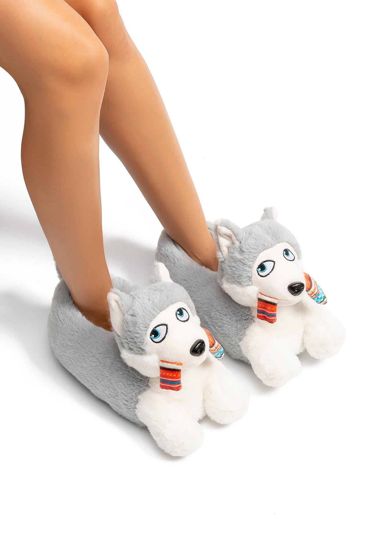  Camila Kadın Hayvanlı Panduf Gri 36/41