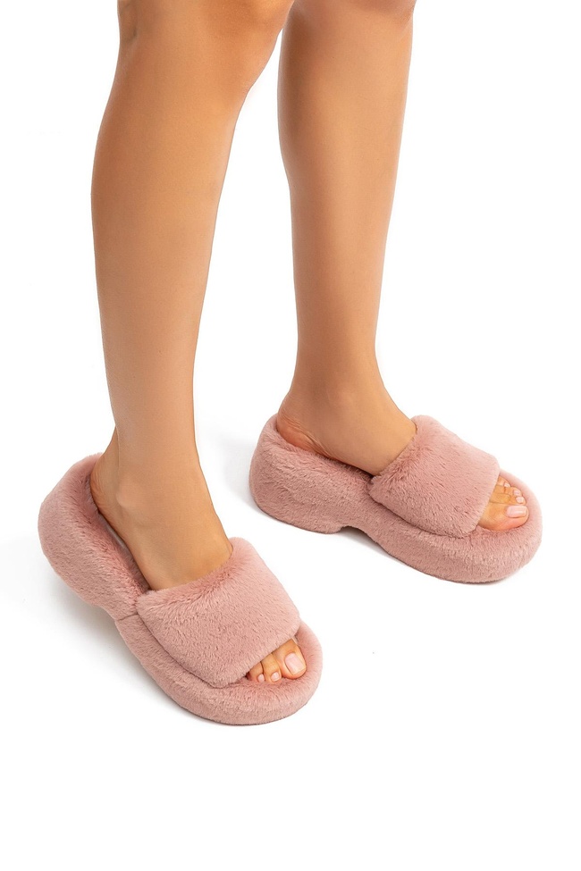  Lili Peluş Kadın Topuklu Ev Terliği Pembe 36/40