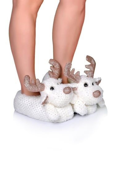  Geyik Star Kadın Hayvanlı Panduf Beyaz 36/41