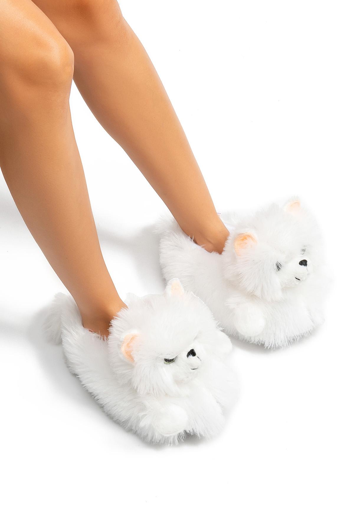  Kedi-3 Kadın Hayvanlı Panduf Beyaz 36/41