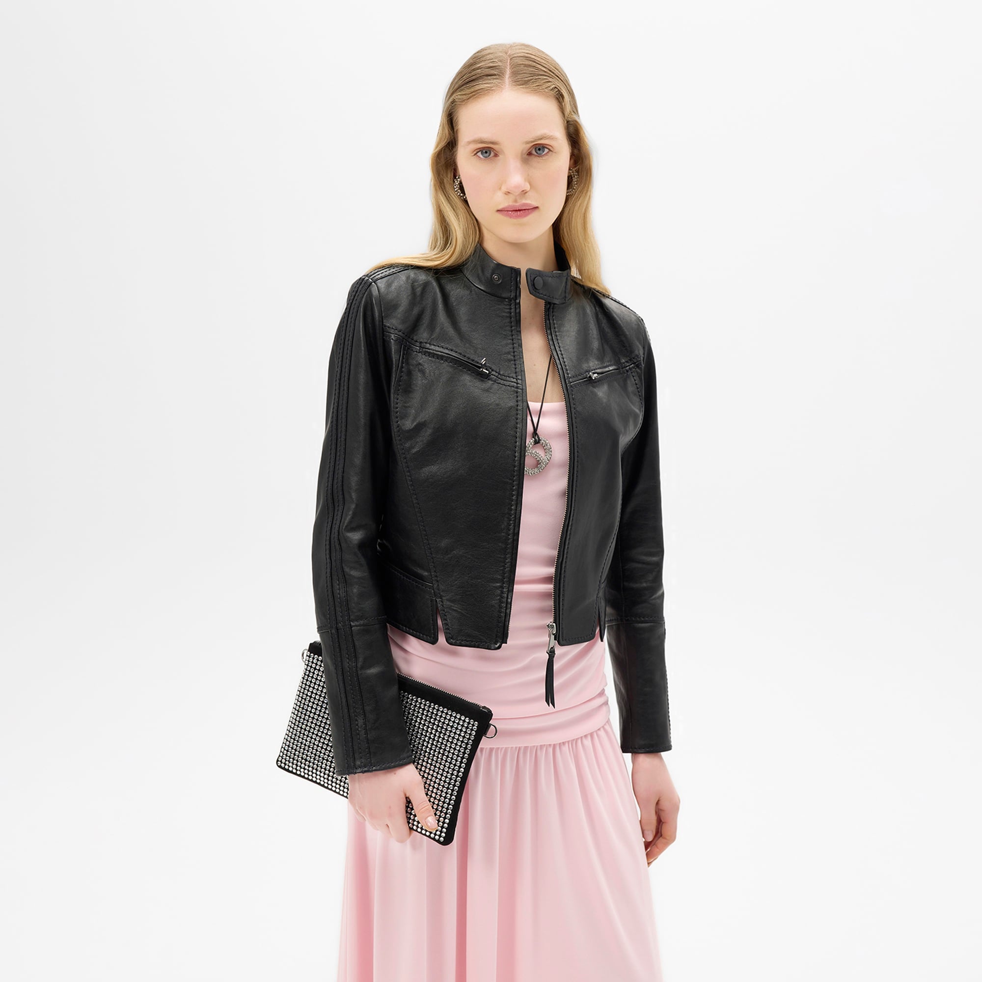 Kadın Siyah Deri Biker Ceket