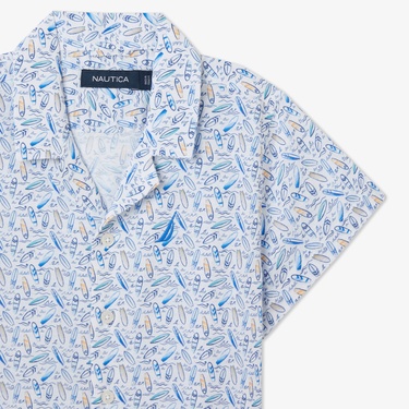  Nautica Erkek Çocuk Mavi Classic Fit Baskılı Gömlek
