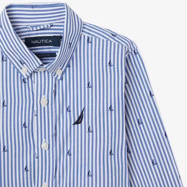  Nautica Erkek Çocuk Mavi Classic Fit Çizgili Gömlek
