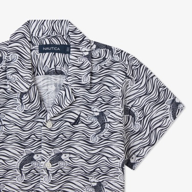  Nautica Erkek Çocuk Mavi Classic Fit Desenli Gömlek