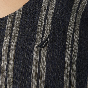  Nautica Kadın Siyah Regular Fit Çizgili Elbise