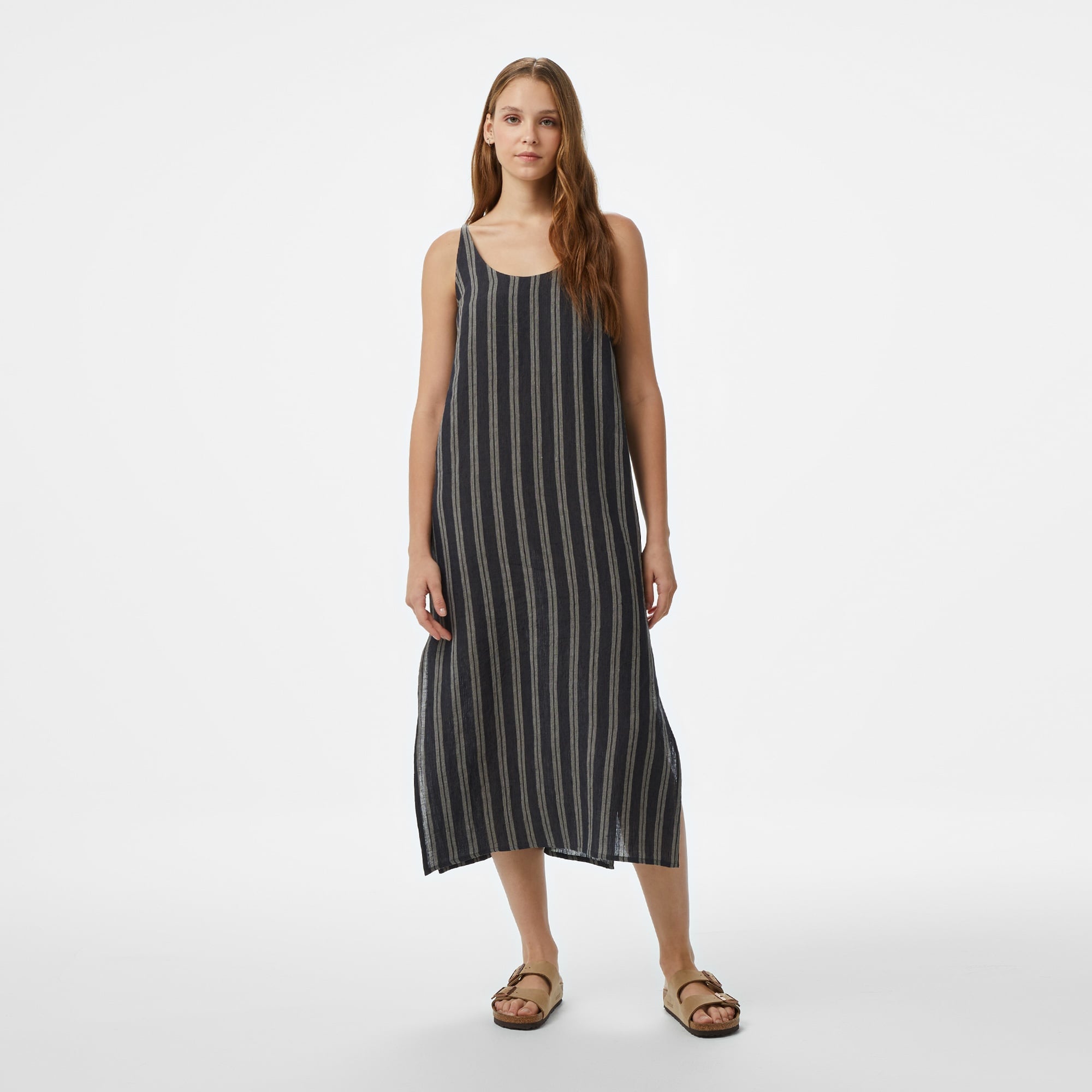 Nautica Kadın Siyah Regular Fit Çizgili Elbise