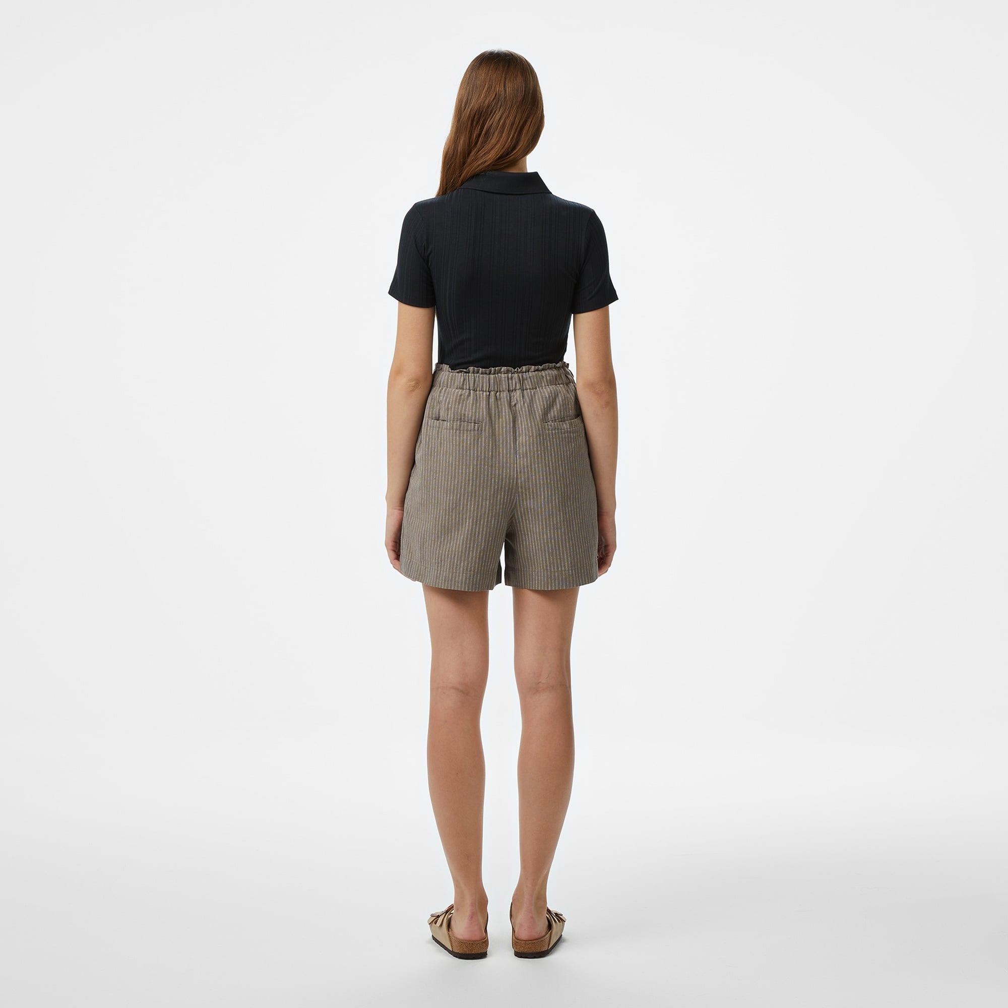 Nautica Kadın Kahverengi Relaxed Fit Çizgili Şort