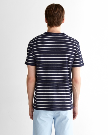  GANT Erkek Lacivert Regular Fit Bisiklet Yaka Çizgili T-Shirt