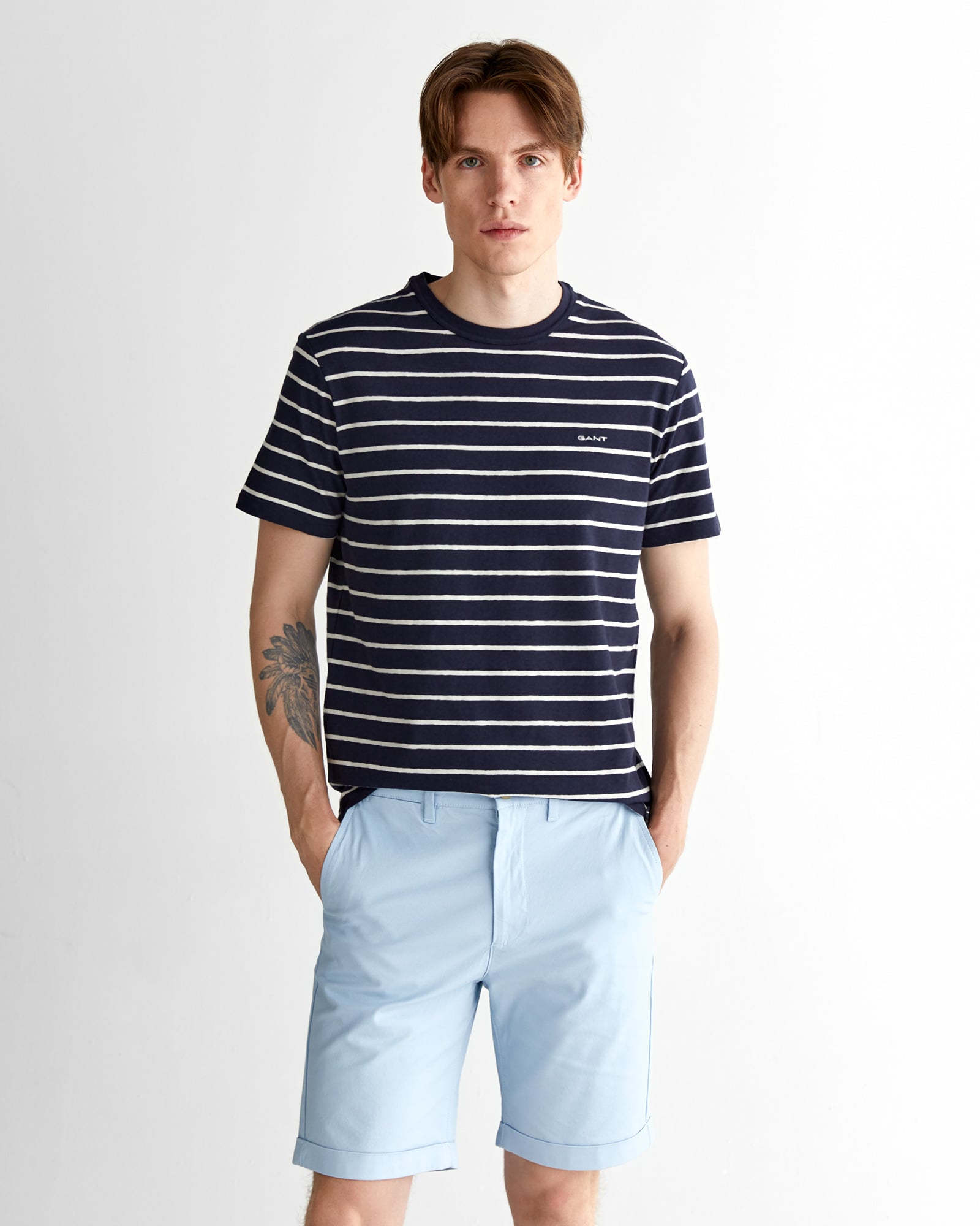  GANT Erkek Lacivert Regular Fit Bisiklet Yaka Çizgili T-Shirt