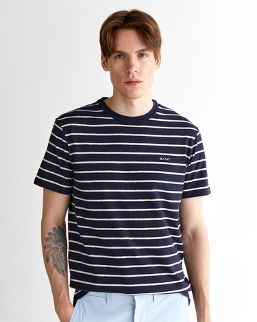  GANT Erkek Lacivert Regular Fit Bisiklet Yaka Çizgili T-Shirt