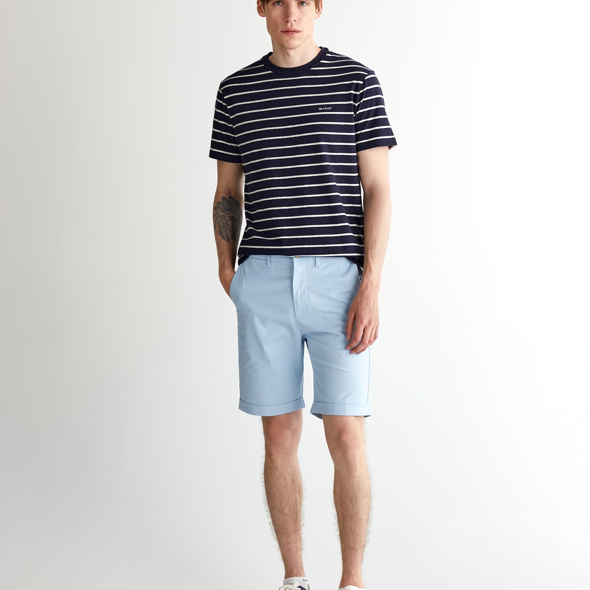 GANT Erkek Lacivert Regular Fit Bisiklet Yaka Çizgili T-Shirt