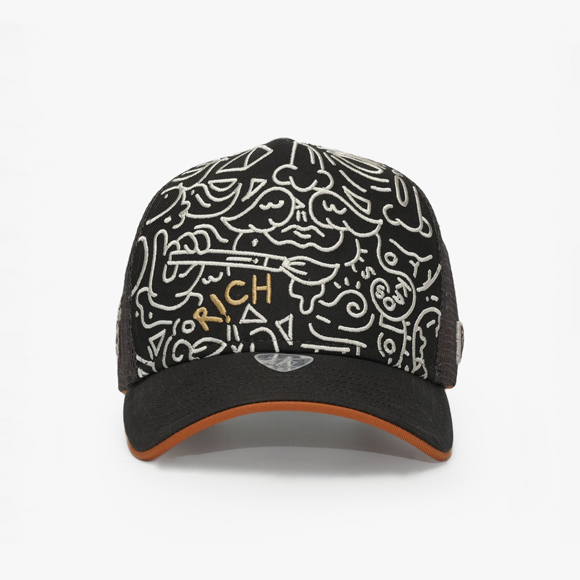 RustandRich Kadın Erkek Kahverengi Trucker Şapka-Art Collection-Doodle