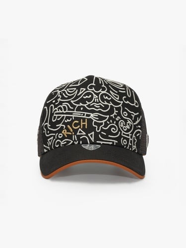  RustandRich Kadın Erkek Kahverengi Trucker Şapka-Art Collection-Doodle