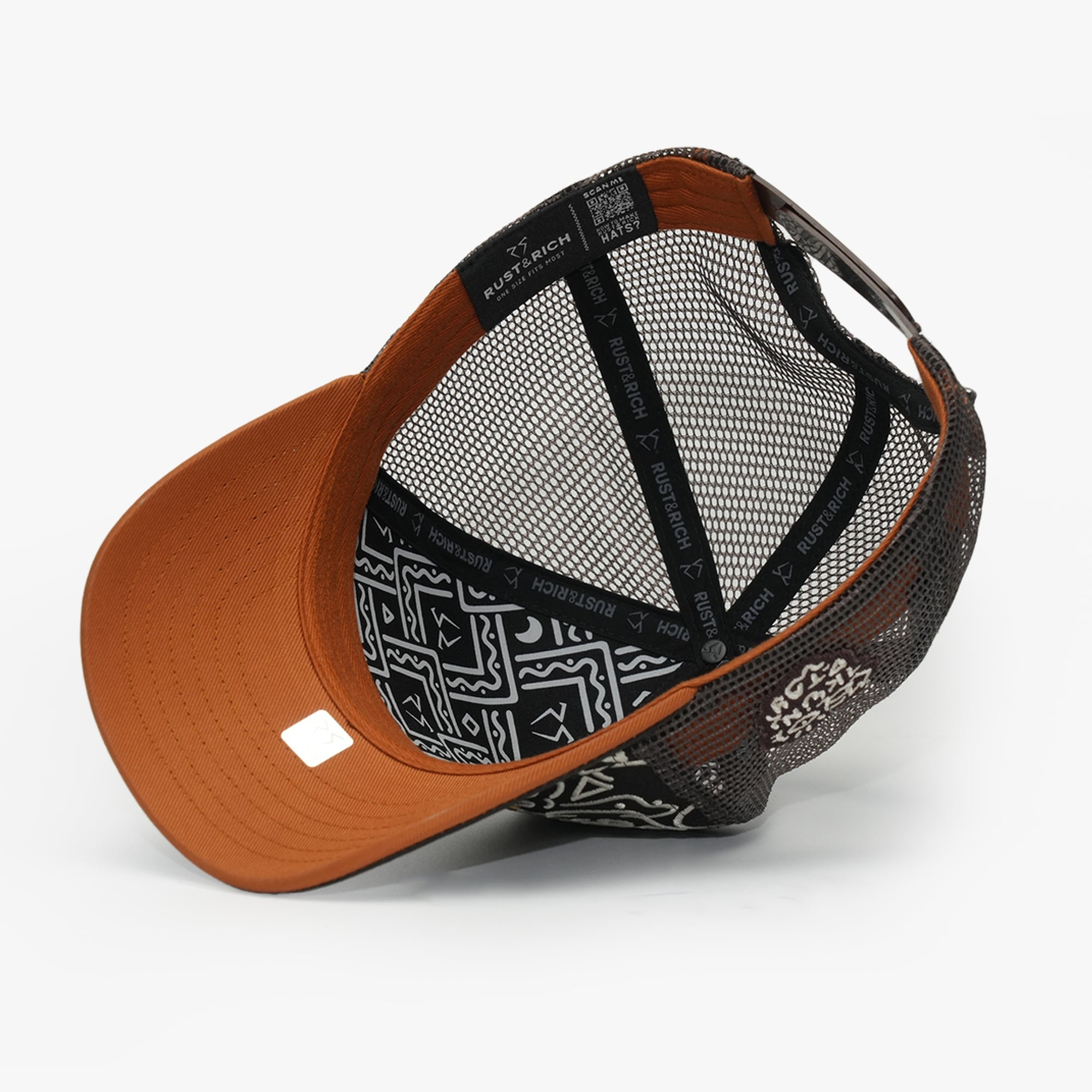 RustandRich Kadın Erkek Kahverengi Trucker Şapka-Art Collection-Doodle