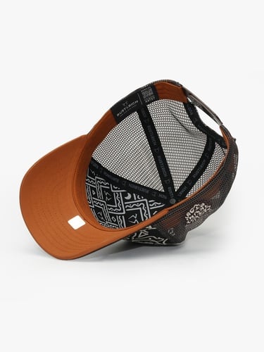  RustandRich Kadın Erkek Kahverengi Trucker Şapka-Art Collection-Doodle