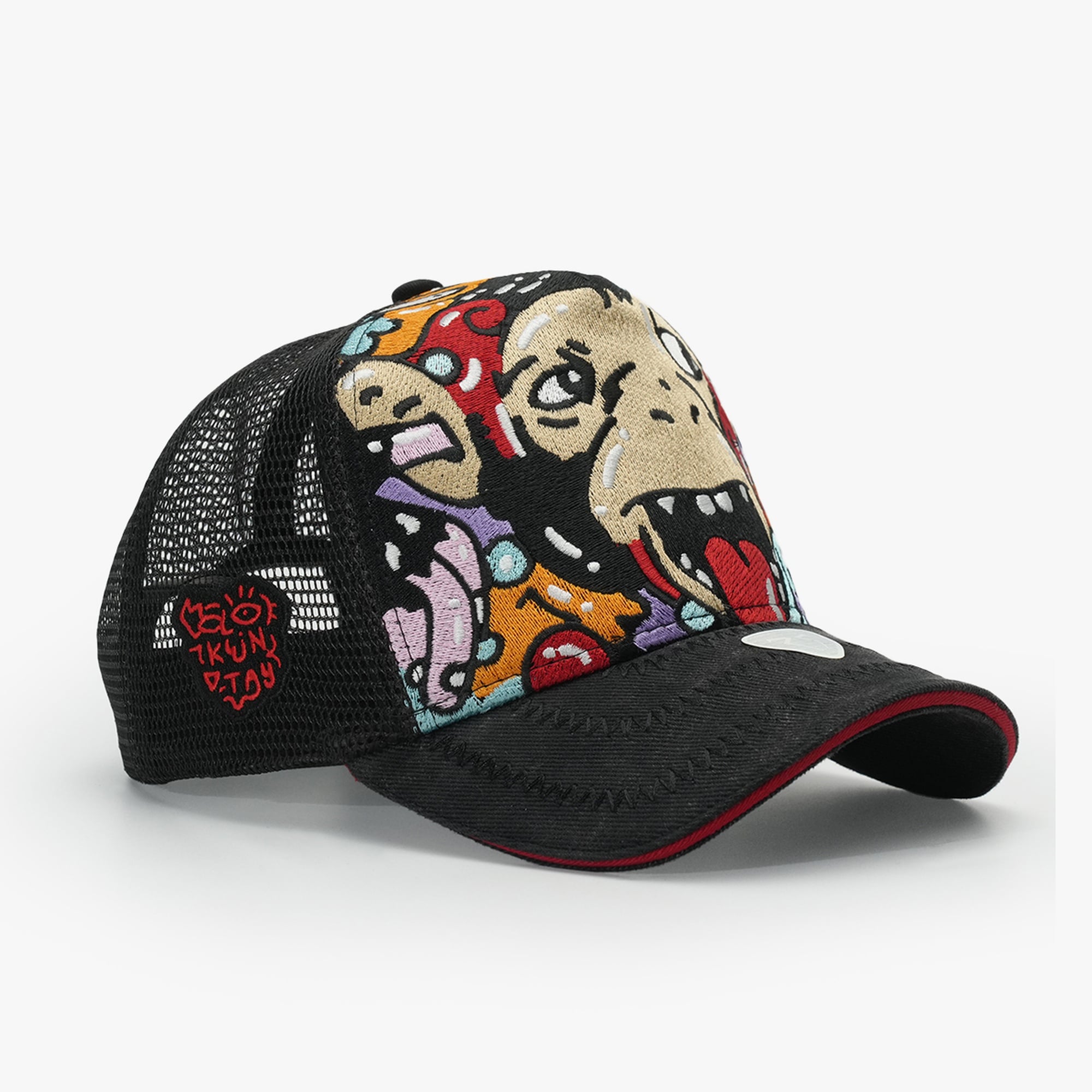 RustandRich Kadın Erkek Siyah Trucker Şapka-Art Collection-Doodle