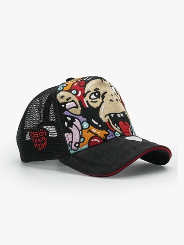  RustandRich Kadın Erkek Siyah Trucker Şapka-Art Collection-Doodle