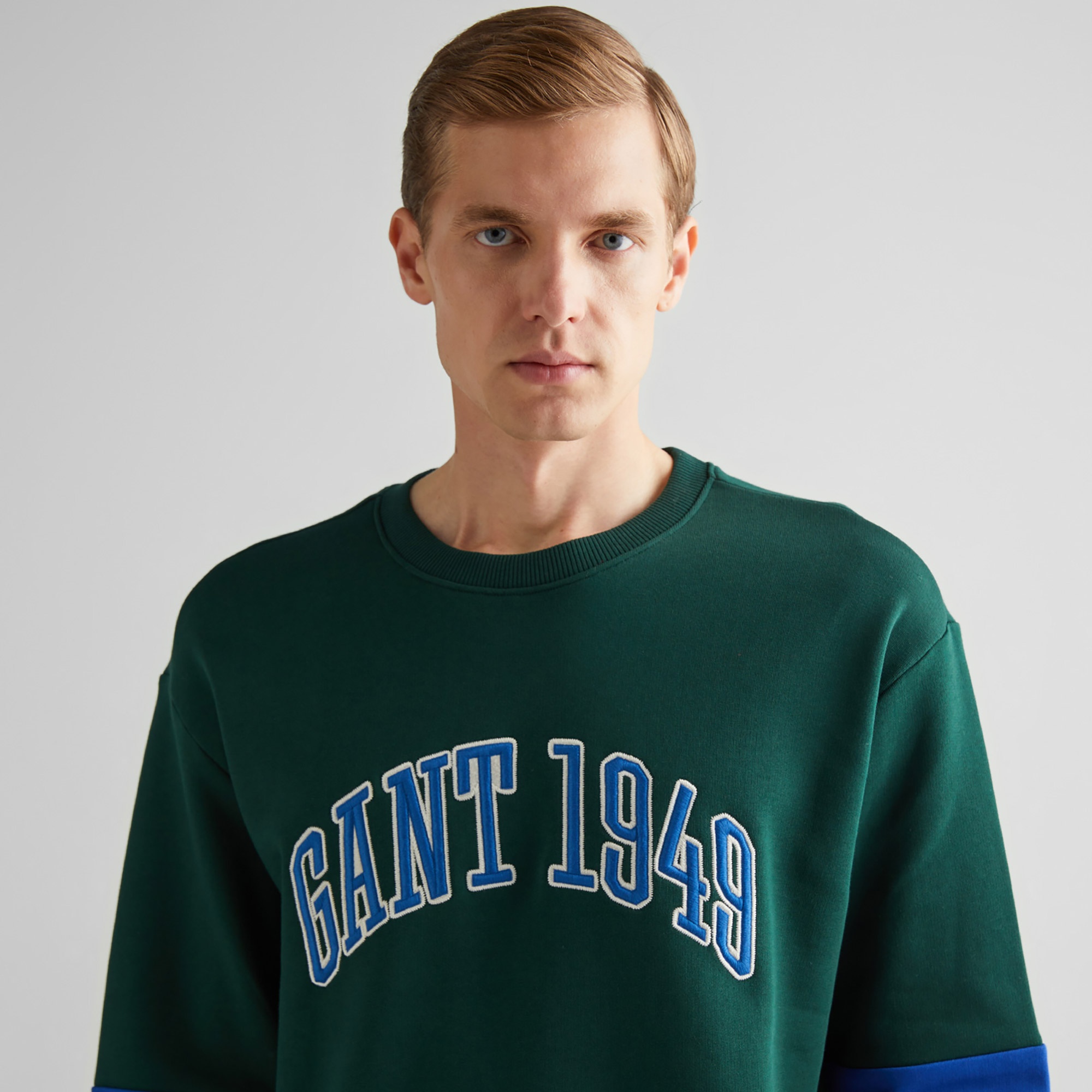 GANT Erkek Yeşil Relaxed Fit Bisiklet Yaka Renk Bloklu Sweatshirt