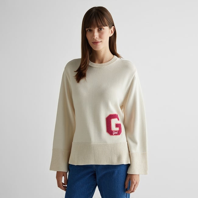  GANT Kadın Krem Oversize Fit Bisiklet Yaka Logolu Kazak