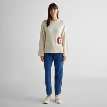  GANT Kadın Krem Oversize Fit Bisiklet Yaka Logolu Kazak