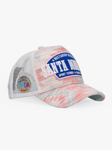  RustandRich Kadın Erkek Beyaz Trucker Şapka-City's Collection-Santa Monica