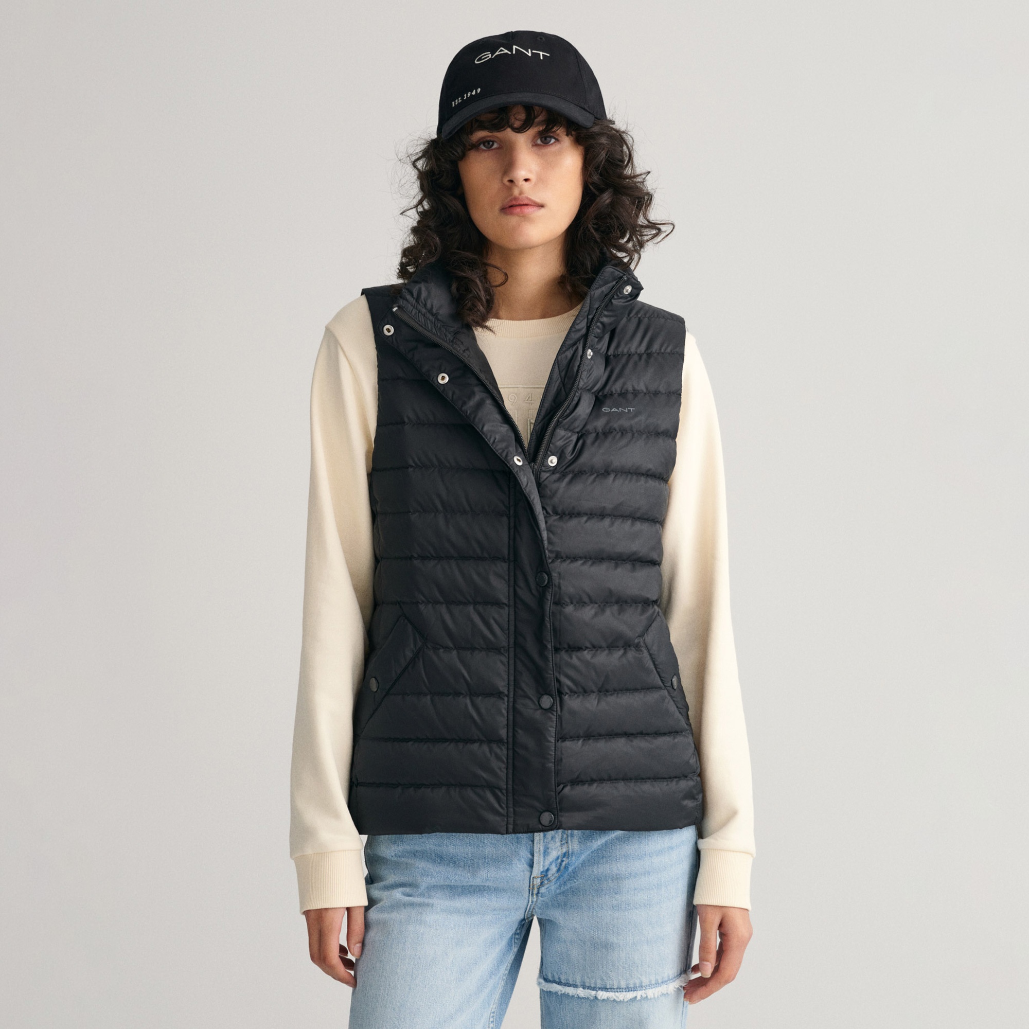 GANT Kadın Siyah Regular Fit Dik Yaka Kapitone Yelek