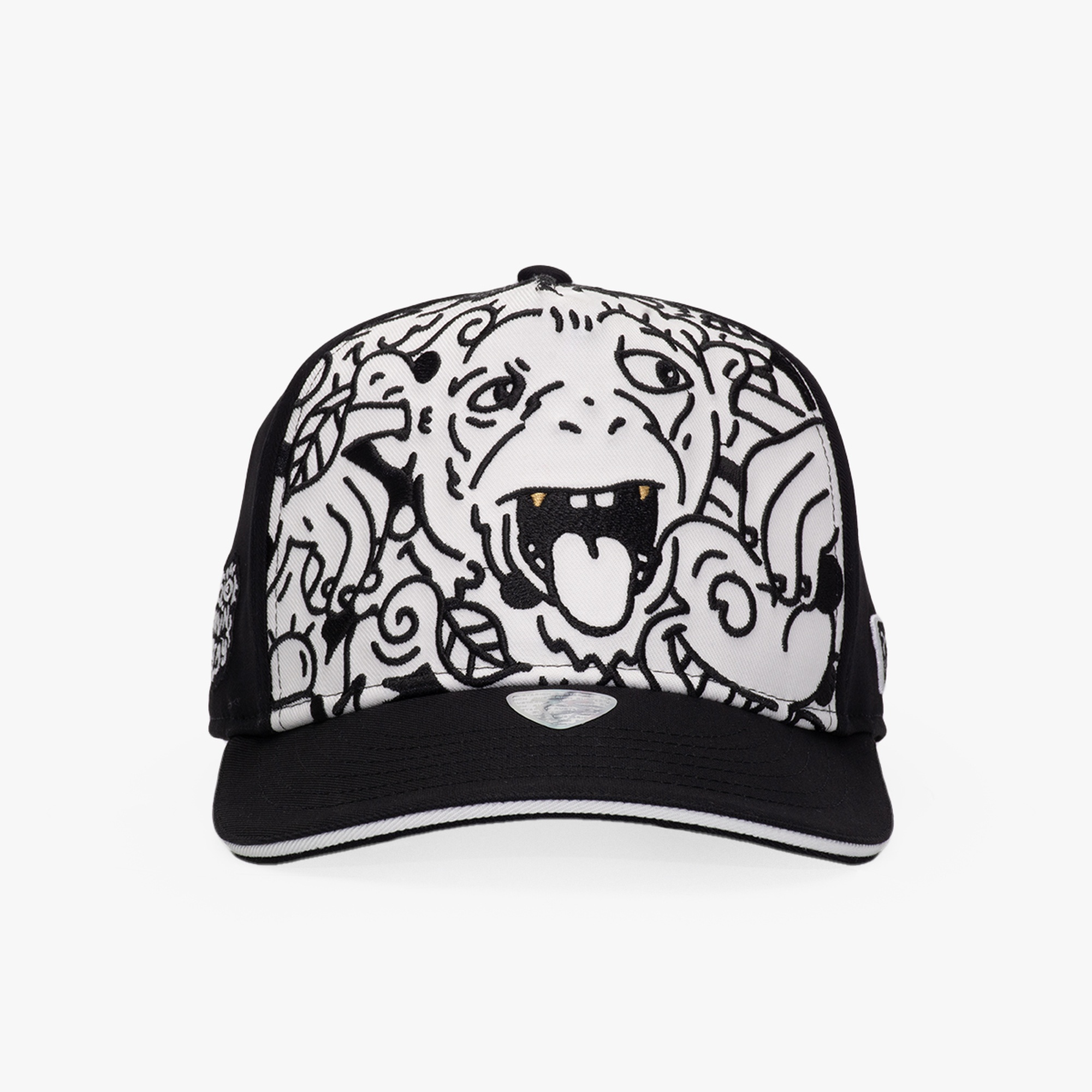 RustandRich Kadın Erkek Siyah/Beyaz Baseball Şapka-Curved Visor-Art Collection-Doodle Monkey