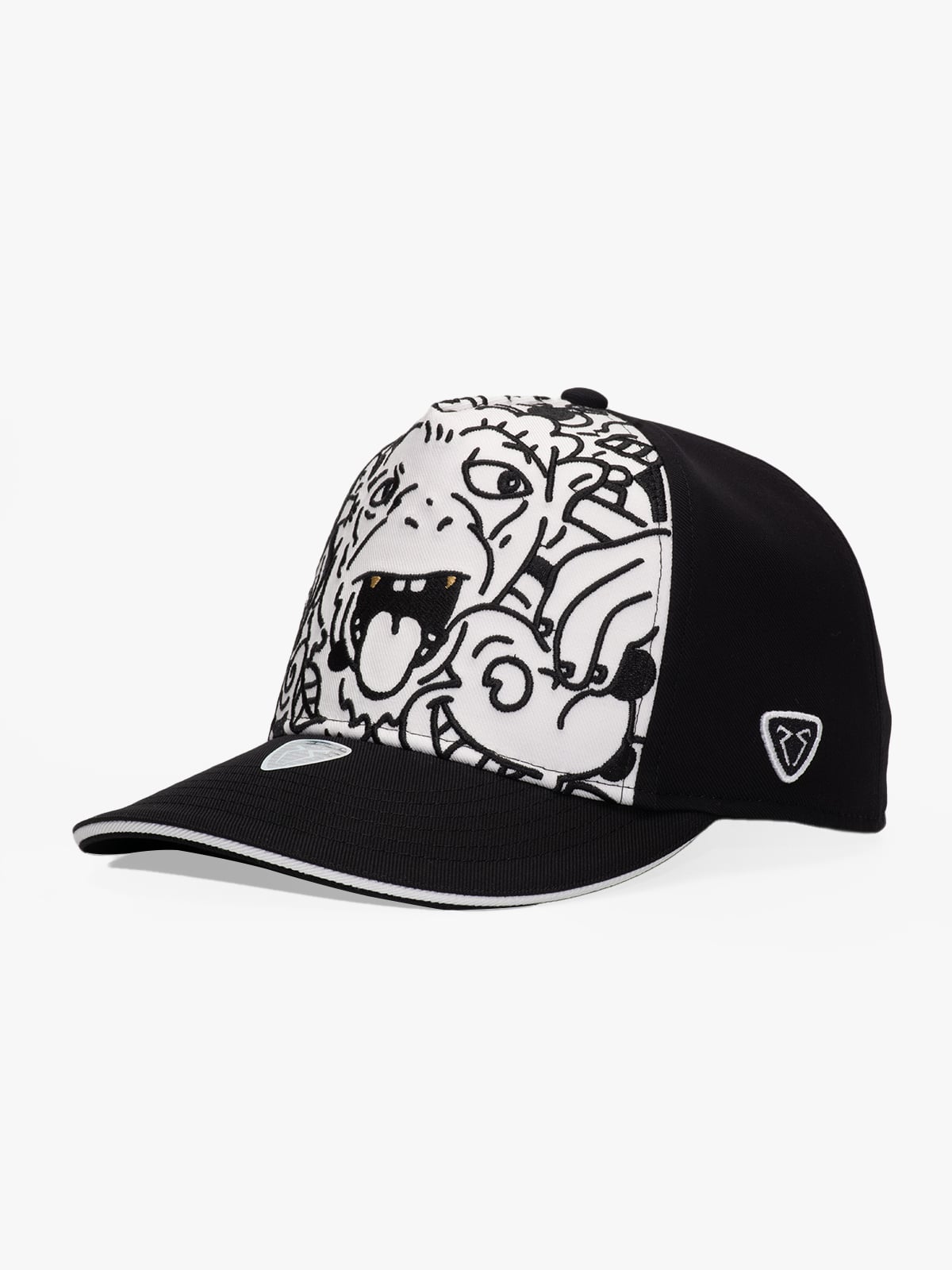  RustandRich Kadın Erkek Siyah/Beyaz Baseball Şapka-Curved Visor-Art Collection-Doodle Monkey