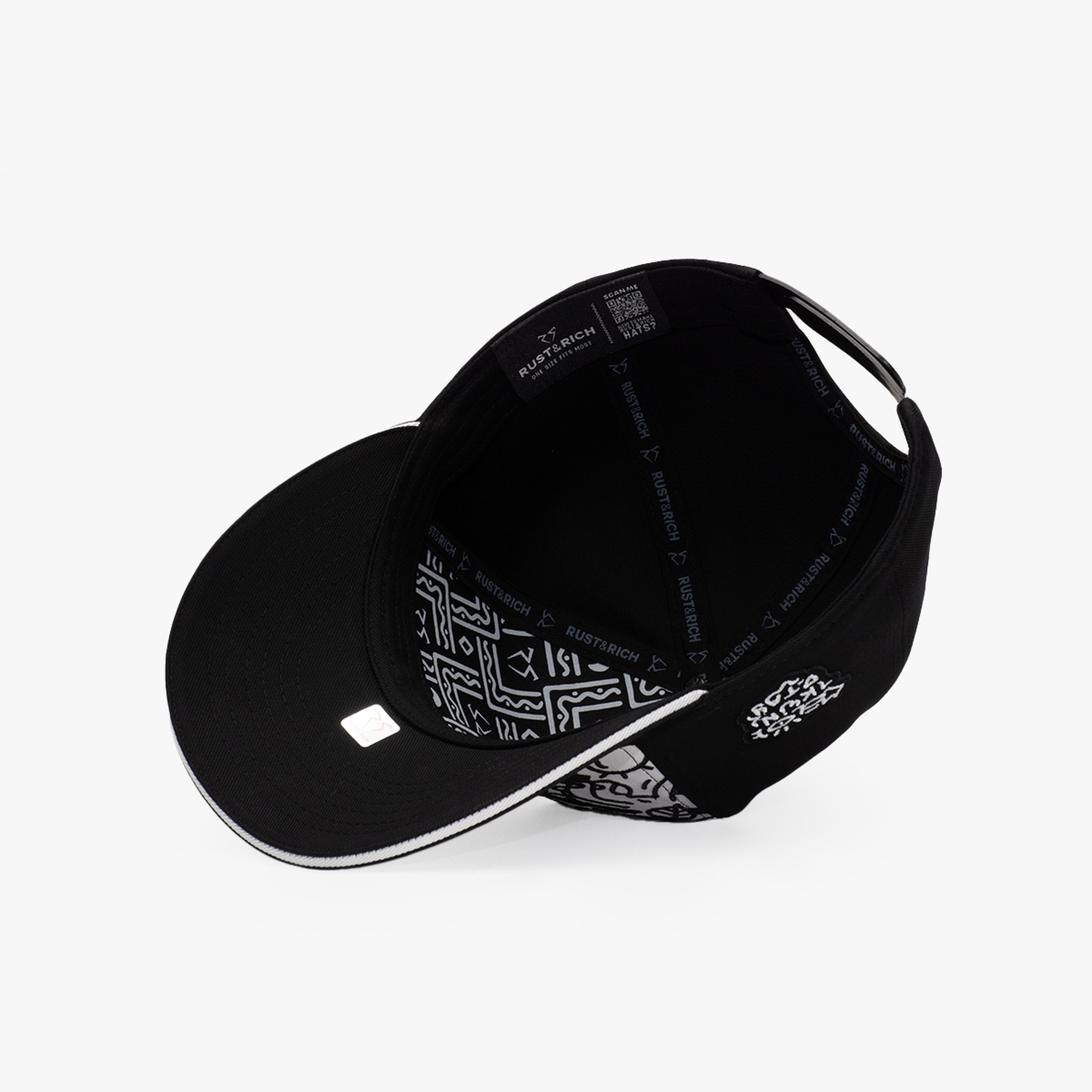 RustandRich Kadın Erkek Siyah/Beyaz Baseball Şapka-Curved Visor-Art Collection-Doodle Monkey