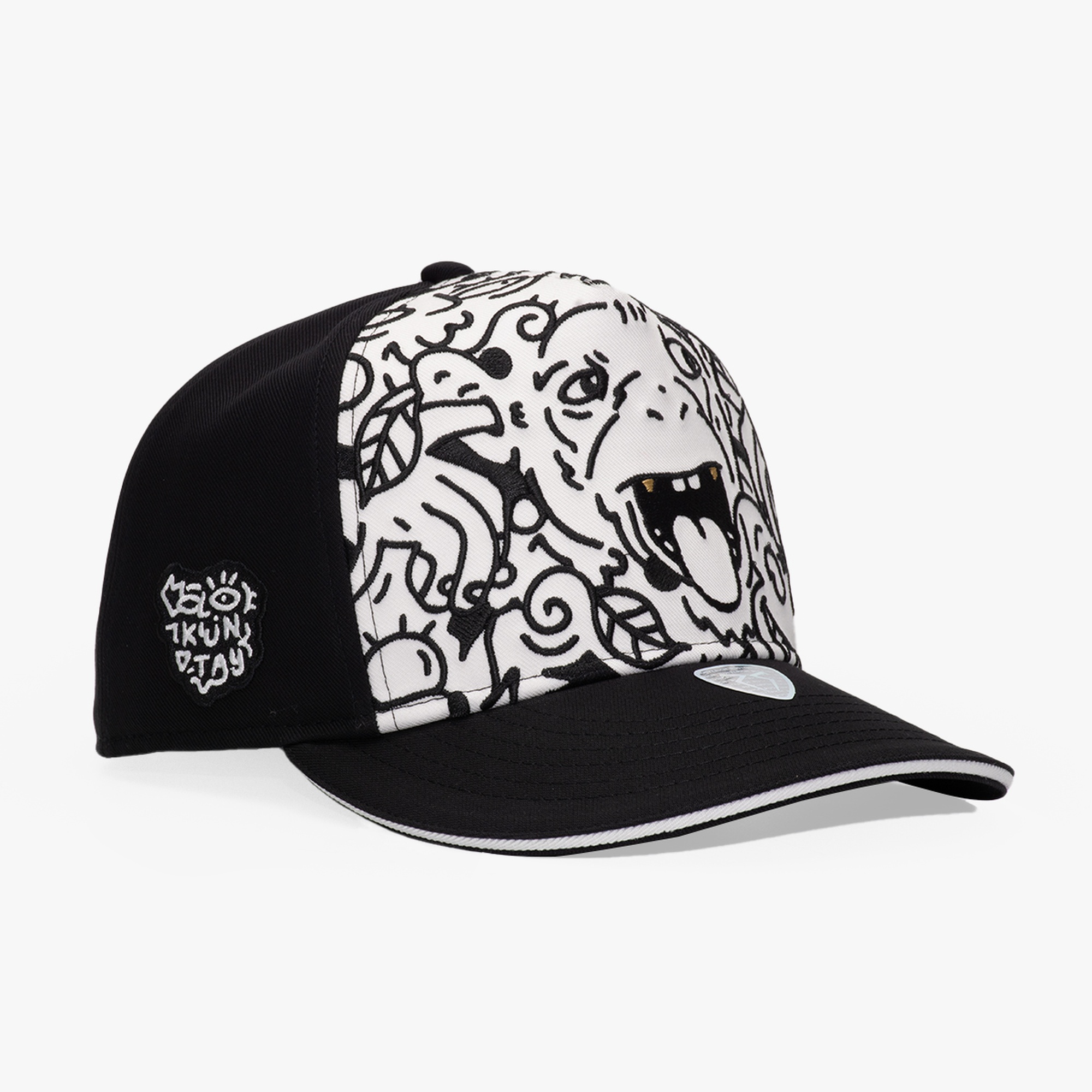 RustandRich Kadın Erkek Siyah/Beyaz Baseball Şapka-Curved Visor-Art Collection-Doodle Monkey