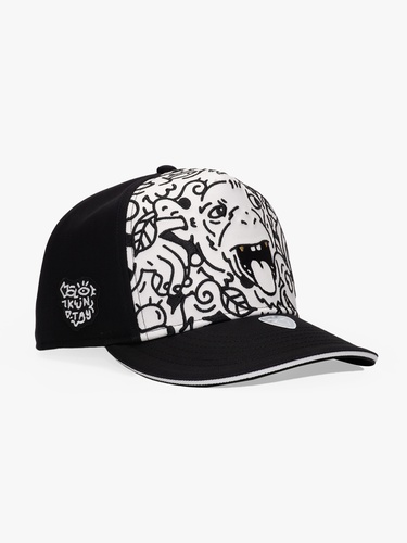  RustandRich Kadın Erkek Siyah/Beyaz Baseball Şapka-Curved Visor-Art Collection-Doodle Monkey